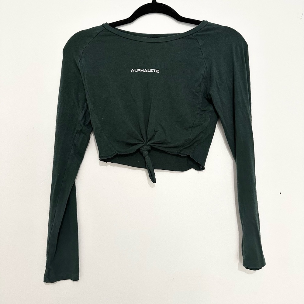 Alphalete Dark Green Tie Front Cropped Long Sleeve Xs